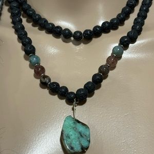 Natural lava and real stone necklace